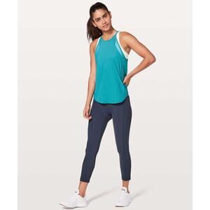 Lululemon Run Off Route Tank 4 Teal Blue Strappy Mesh Running Workout Top